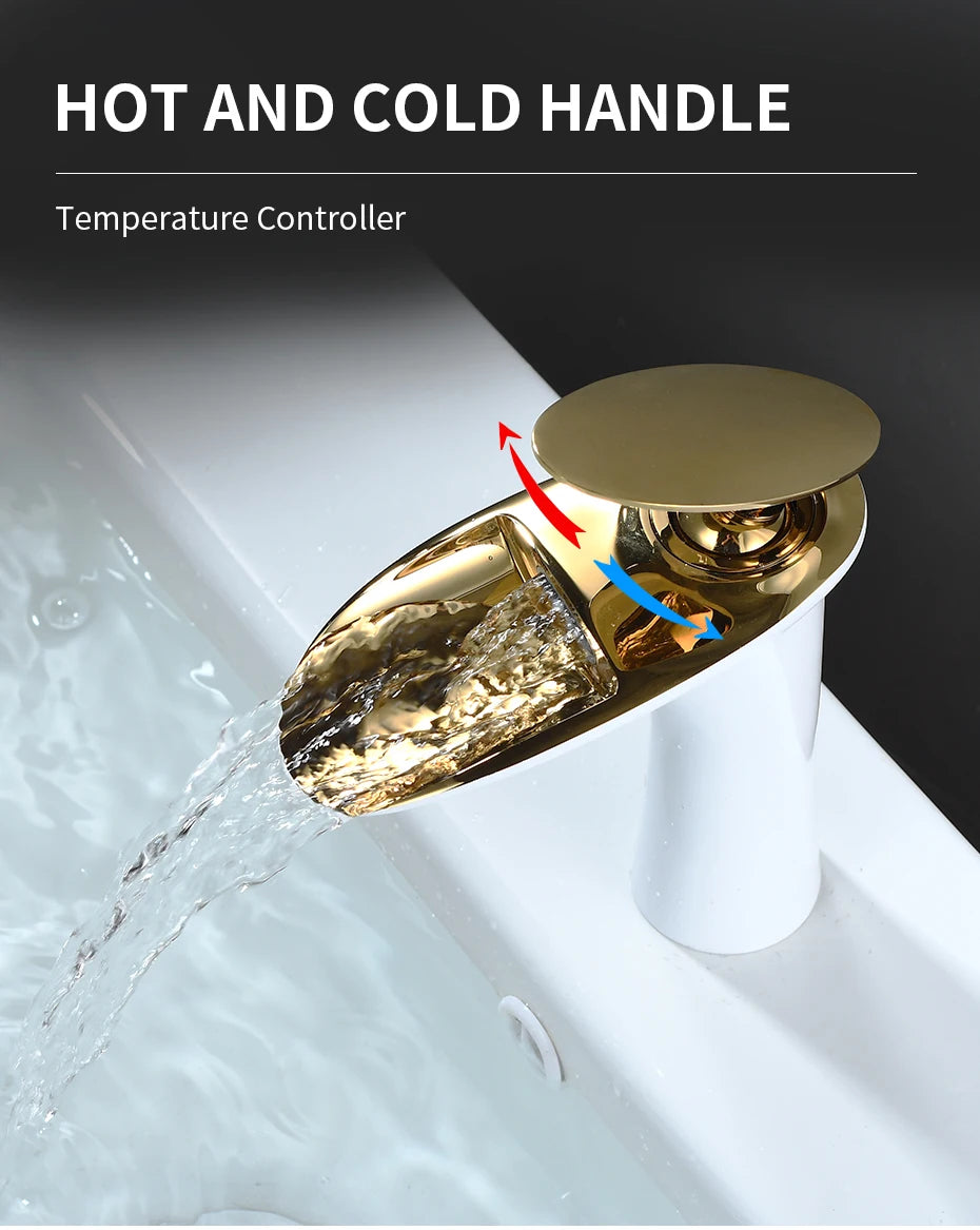 Gold Basin Faucets Waterfall Bathroom Faucet Single handle Basin Mixer Tap Bath Faucet Brass Sink Water Crane Silver 855923