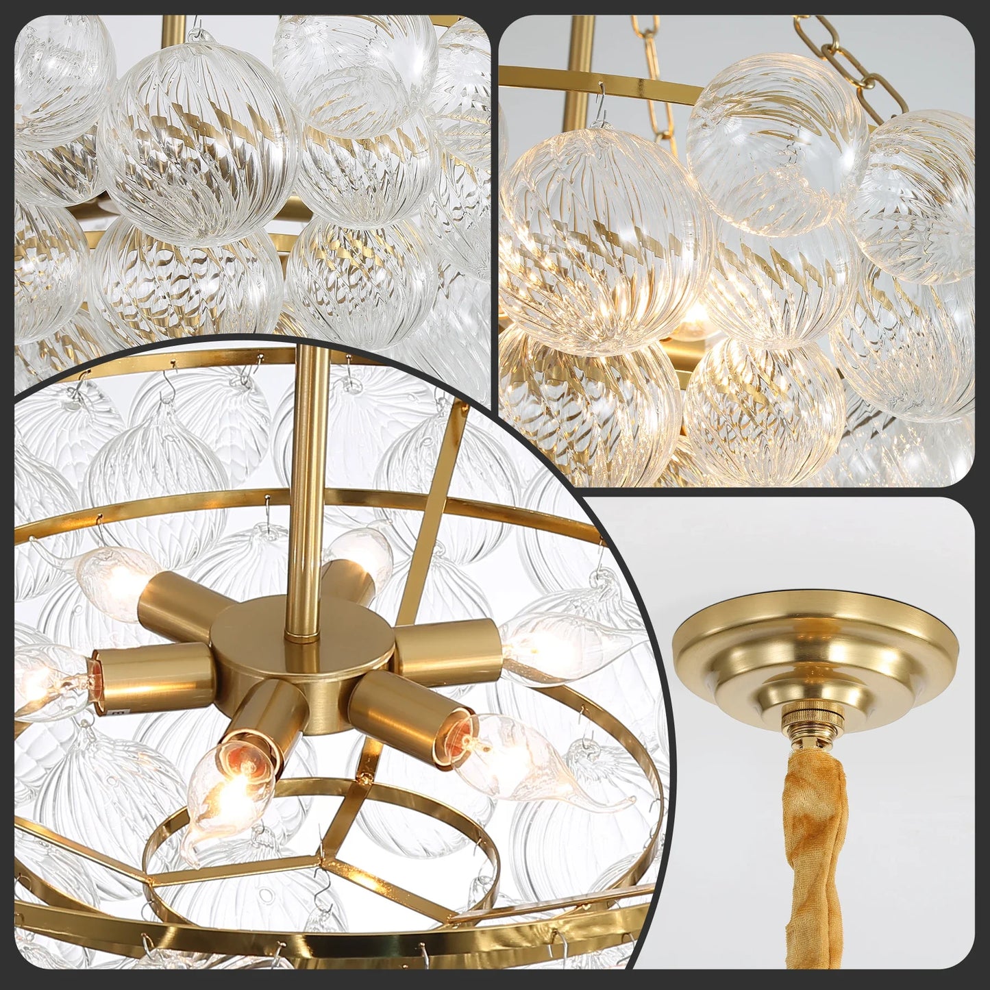 Mid Century Clear Glass Bubble Ball Chandeliers Lights Living Room Swirled Ribbed Globe Chandelier Bowl Dining Room Over Table