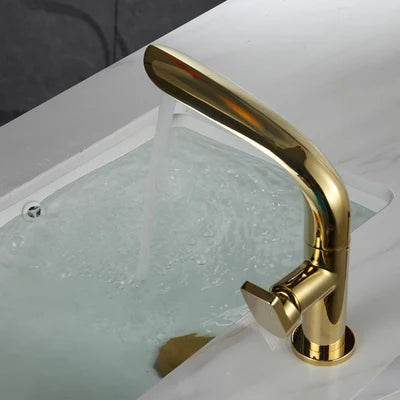 Tuqiu Brushed Gold Basin Faucet Brass Bathroom Faucet Mixer Tap Gold Wash basin Faucet Single Handle Hot & Cold Lavotory Faucet