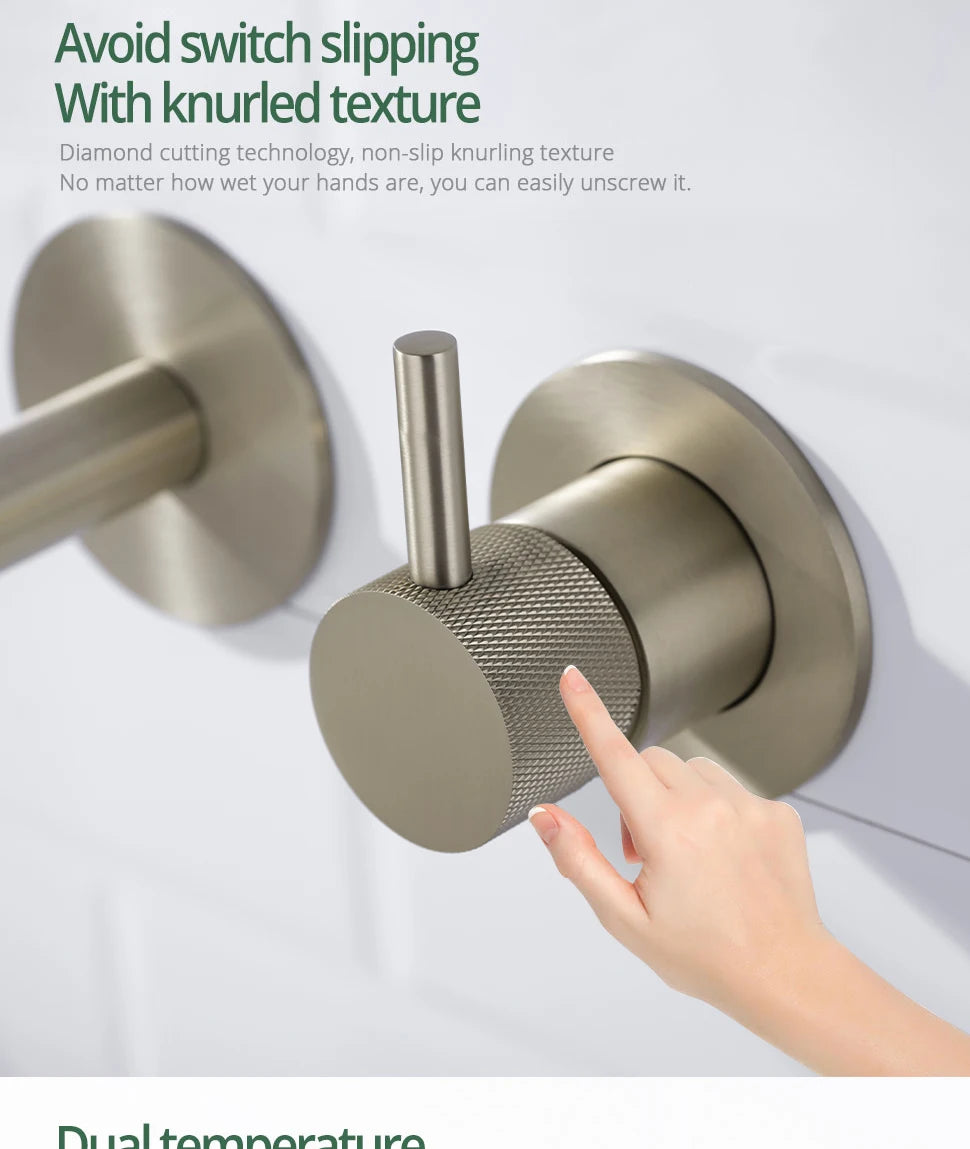 Washbasin Faucet Bathroom Sink Faucets Knurled Brushed Gold Wall Mounted Water Mixer Tap Gunmetal Brass Hot &Cold