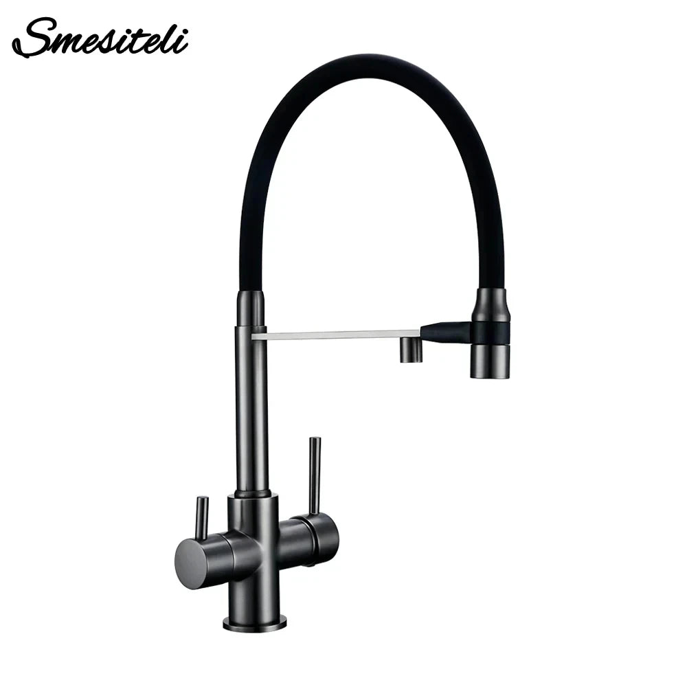 Gunmetal Kitchen Faucet  Brass 3 Ways Sink Mixer Black Hose Mount Pull Out Dual Spray Nozzle Water Kitchen Taps