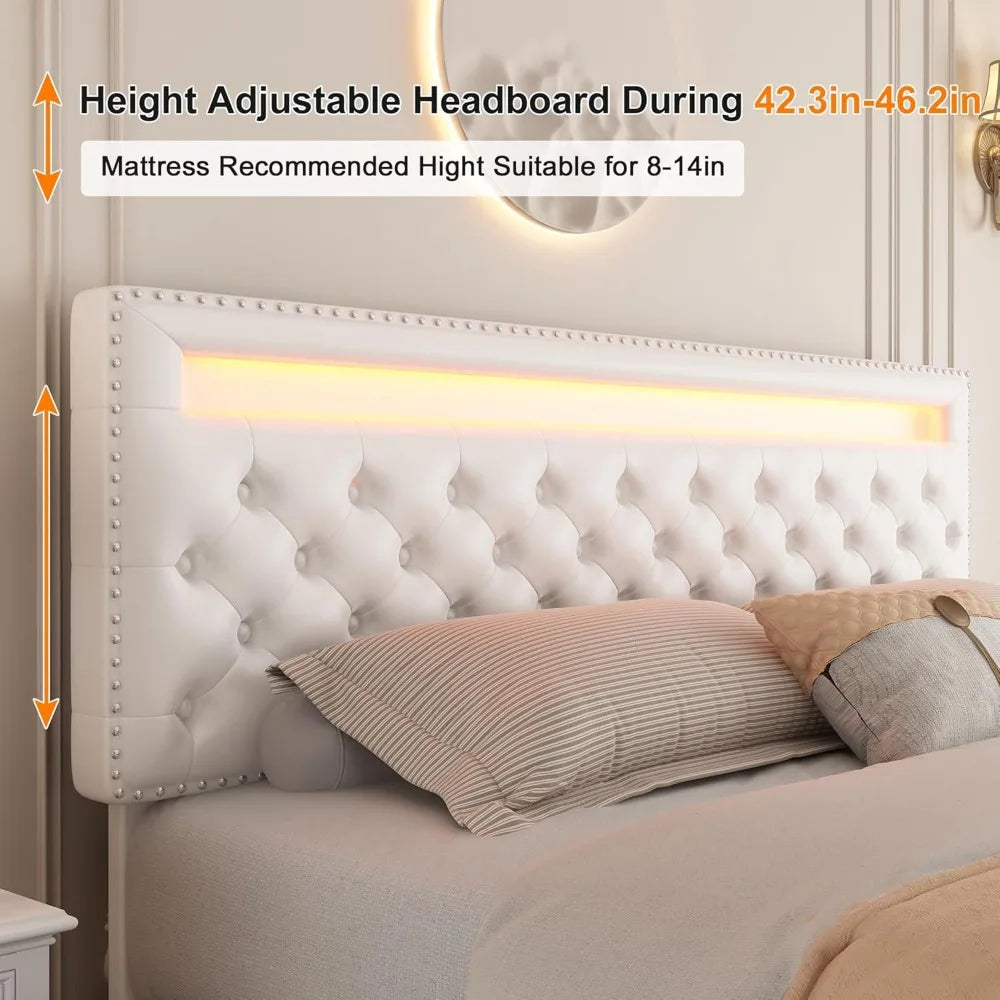 Queen Led Bed Frame with 4 Storage Drawers and Smart Control LED Lights