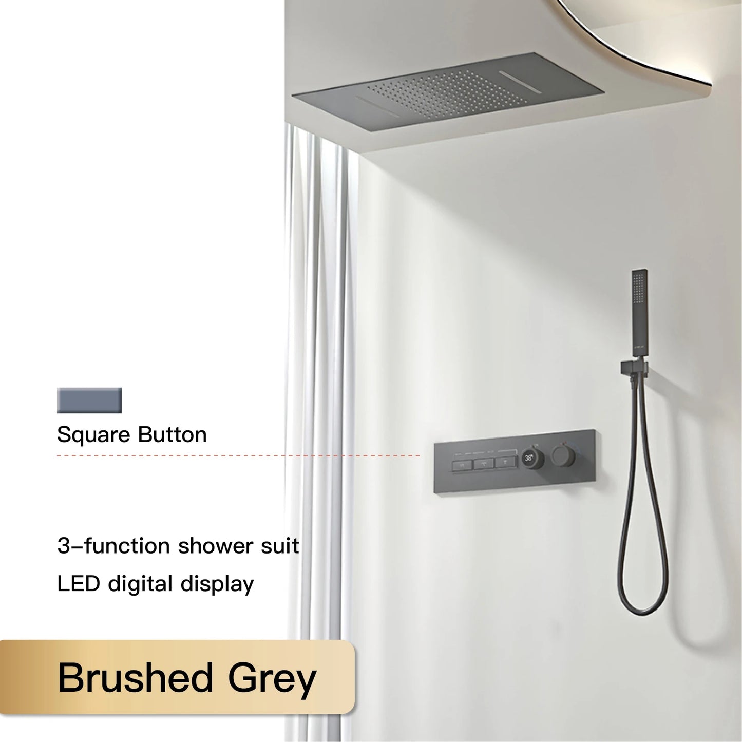 Luxury Black Brass Shower System LED Digital Display