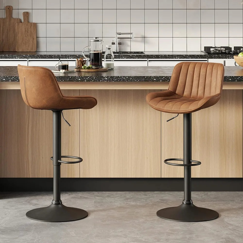 Mid Century Modern Faux Leather Swivel Adjustable Height Bar Stool Set of 2