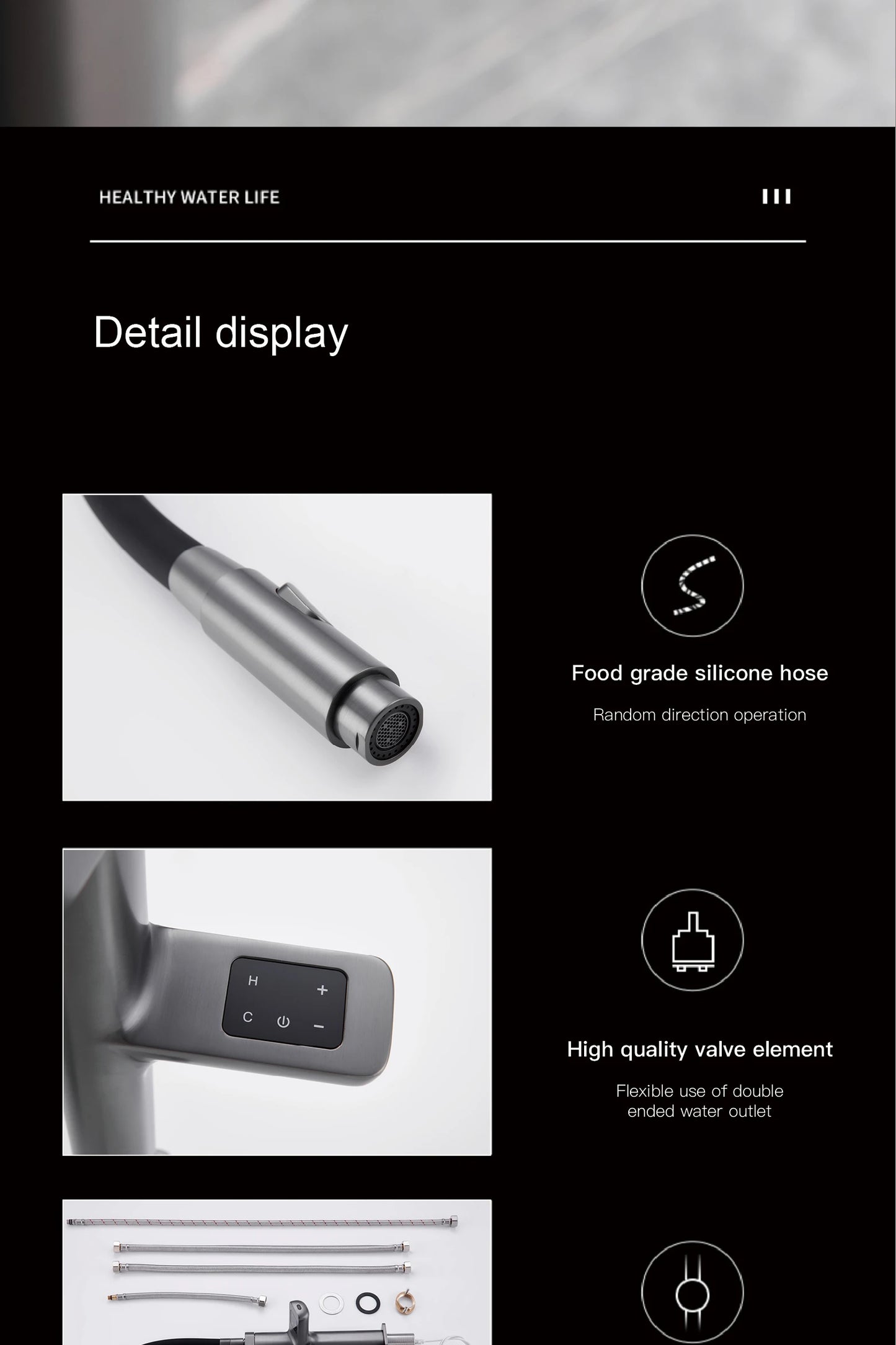 Luxury gun gray kitchen faucet intelligent touch digital display design Dual control cold & hot filtering water sensing sink Tap