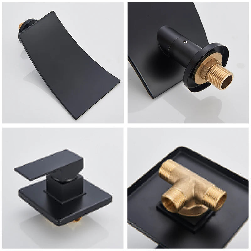 Shinesia Waterfall Bathroom Faucet Concealed Wall Mounted Bathroom Sink Mixer Tap Single Lever Wash Basin Faucets Gold/Black