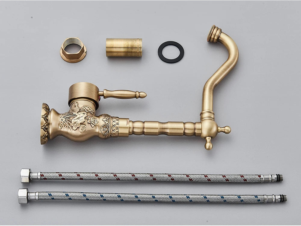 POIQIHY Basin Faucets Antique Brass Faucet Basin Carving Tap Rotation Single Handle Tap  Mixer Taps Bathroom Vessel Sink Faucet