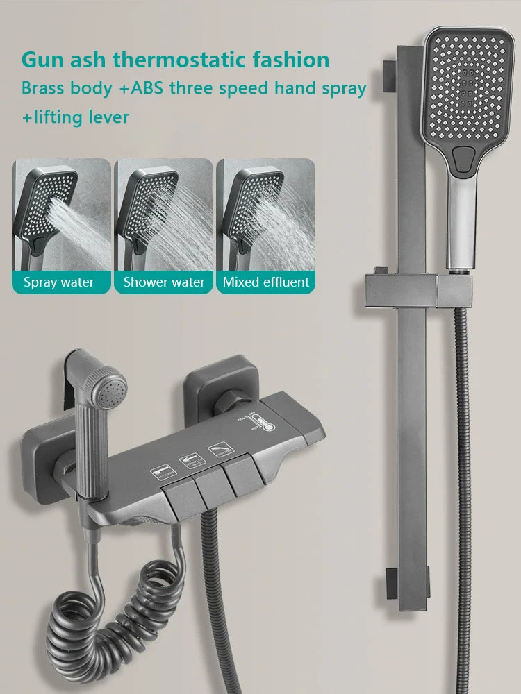 White Grey Deluxe Shower System Set Bathroom Rain Pressurized Shower Faucet Set Brass LED Digital Bathtub Shower Faucet Full Set