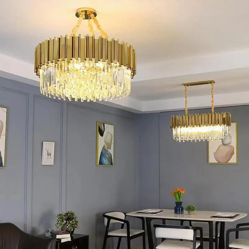 Modern Luxury Crystal Dining Living Chandeliers Golden Metal Villa Living Room Pendant Lights Nordic Interior Decorative Lamp