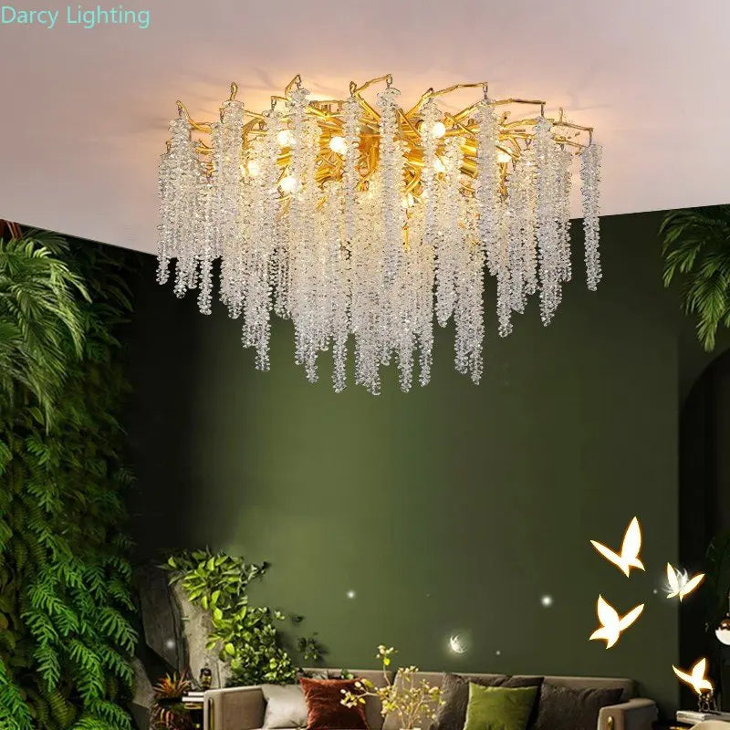 Nordic Crystal Tassel Chandelier for Living Room Hall Restaurant Decoration Luxury Ceiling Pendant Lights Indoor Lighting