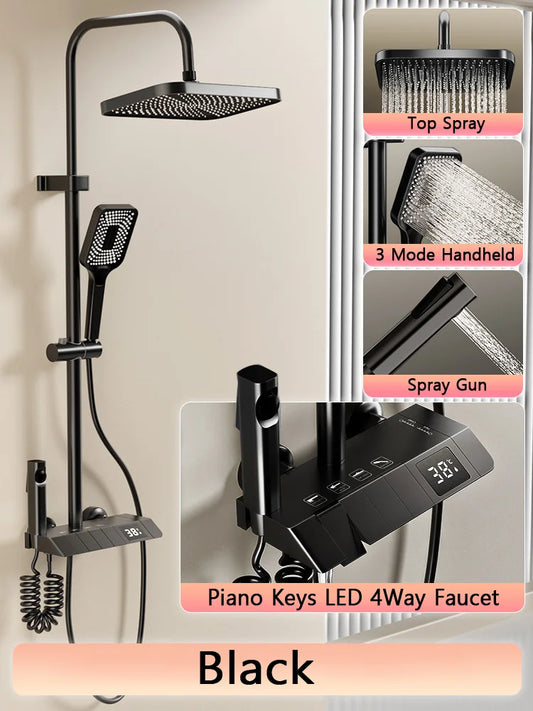 Black or Brass 4 Way Shower System Set