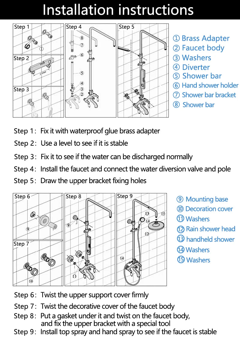 YANKSMART Gold Polished Bathroom Shower System Faucet Set Wall Mounted 3 Functions Rainfall Round Showers Head Mixer Water Tap