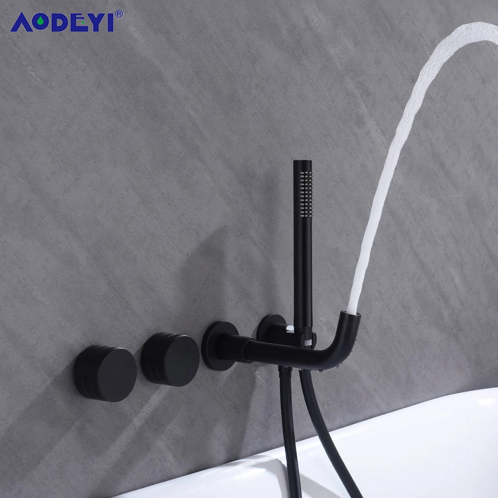Bathroom Shower Faucet Set Black Mixer Valve Brushed Gold Solid Brass Hand Bath Tub Spout Two Ways Hot Cold Mixing Kit White
