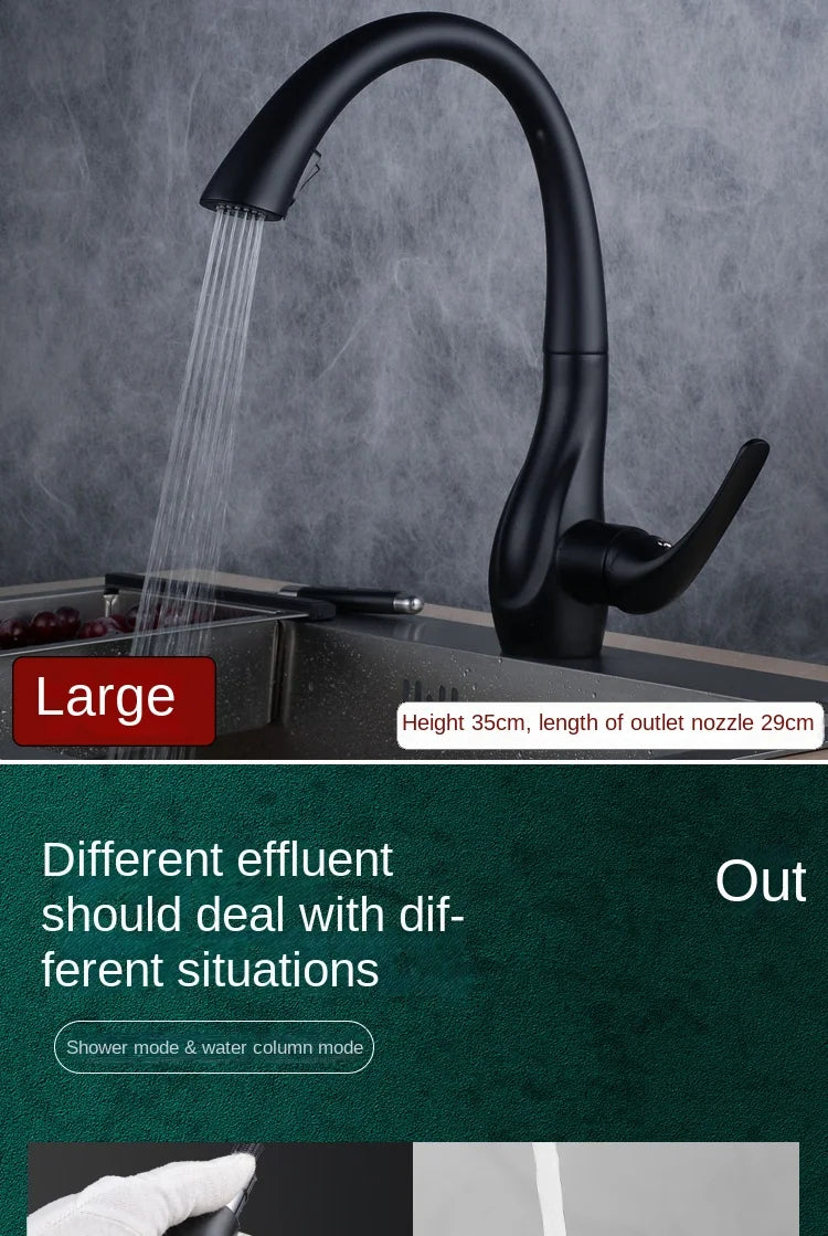 BAKALA Kitchen Faucet Silver Single Handle Pull Out Kitchen Faucet Mixer Single Handle 360 Rotation Black Sink Mixer Tap BR-8820