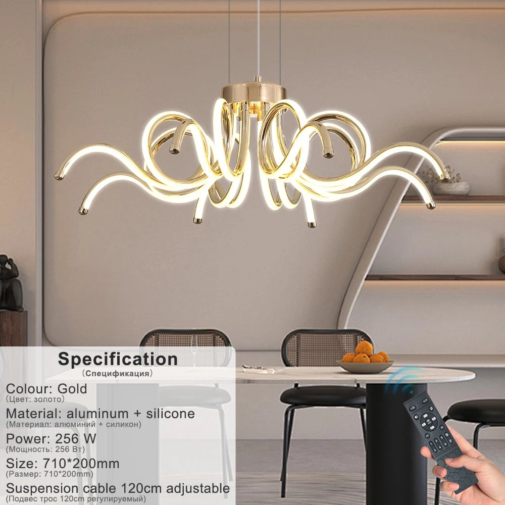 Artpad Gold Modern Chandeliers for Dining Room LED Pendant Light Nordic Hanging Chandelier Living Lamp with Remote Control