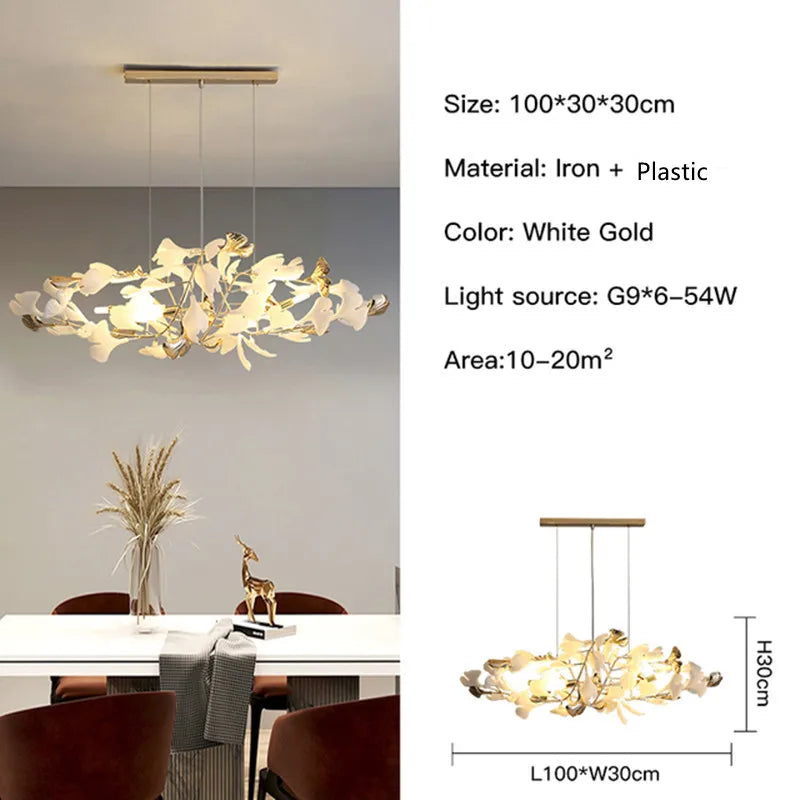 Modern Nordic Ginkgo Branch Leaf G9 LED Ceiling Chandelier For Living Dining Room Pendant Lamp Home Decor Lustre Indoor Lighting