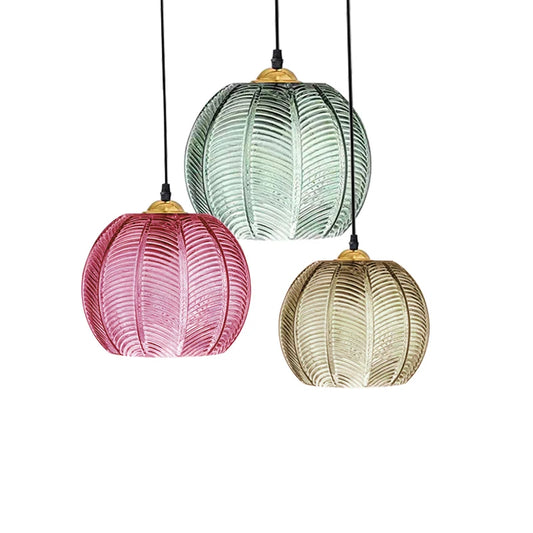 Modern Glass Pendant Light Green Leaf Pattern Lighting