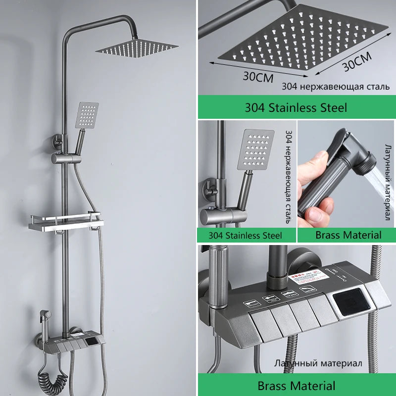 OXG Shower Faucet Bathroom Rain Shower Faucet Set With Digital Display,Rain Shower Column,Bidet Faucet 25C/30CM Watering Can