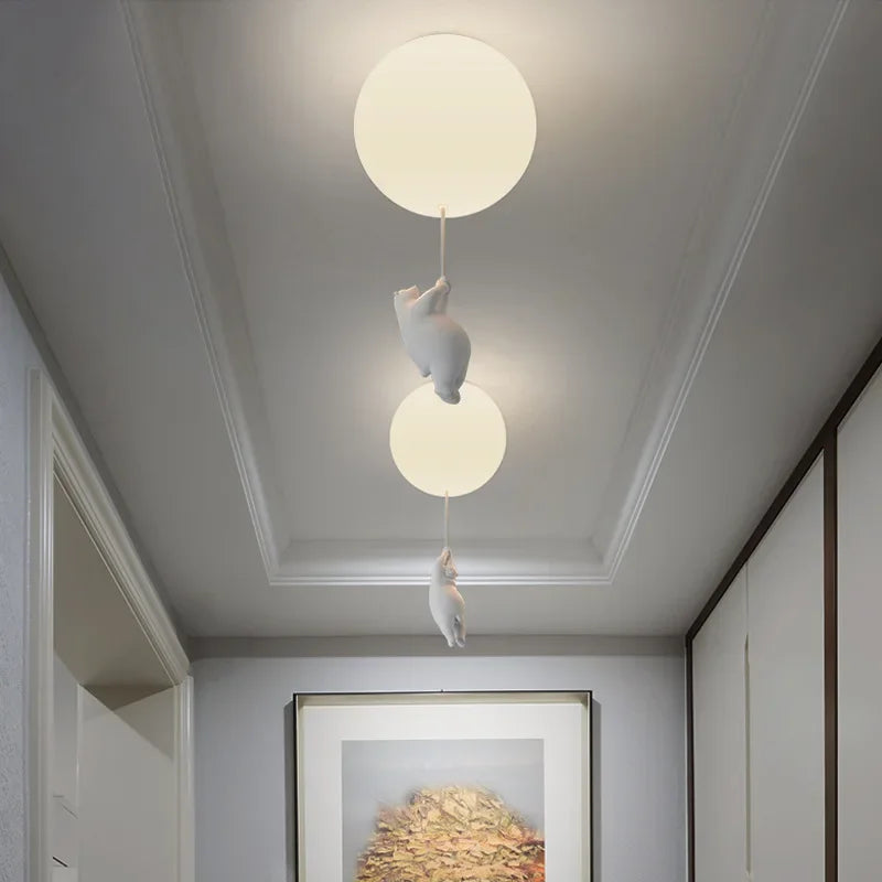 Designer Polar Bear Cartoon Pendant Chandelier for Kid Children Kindergarten Living Room Environment-friendly Resin LED Lamp