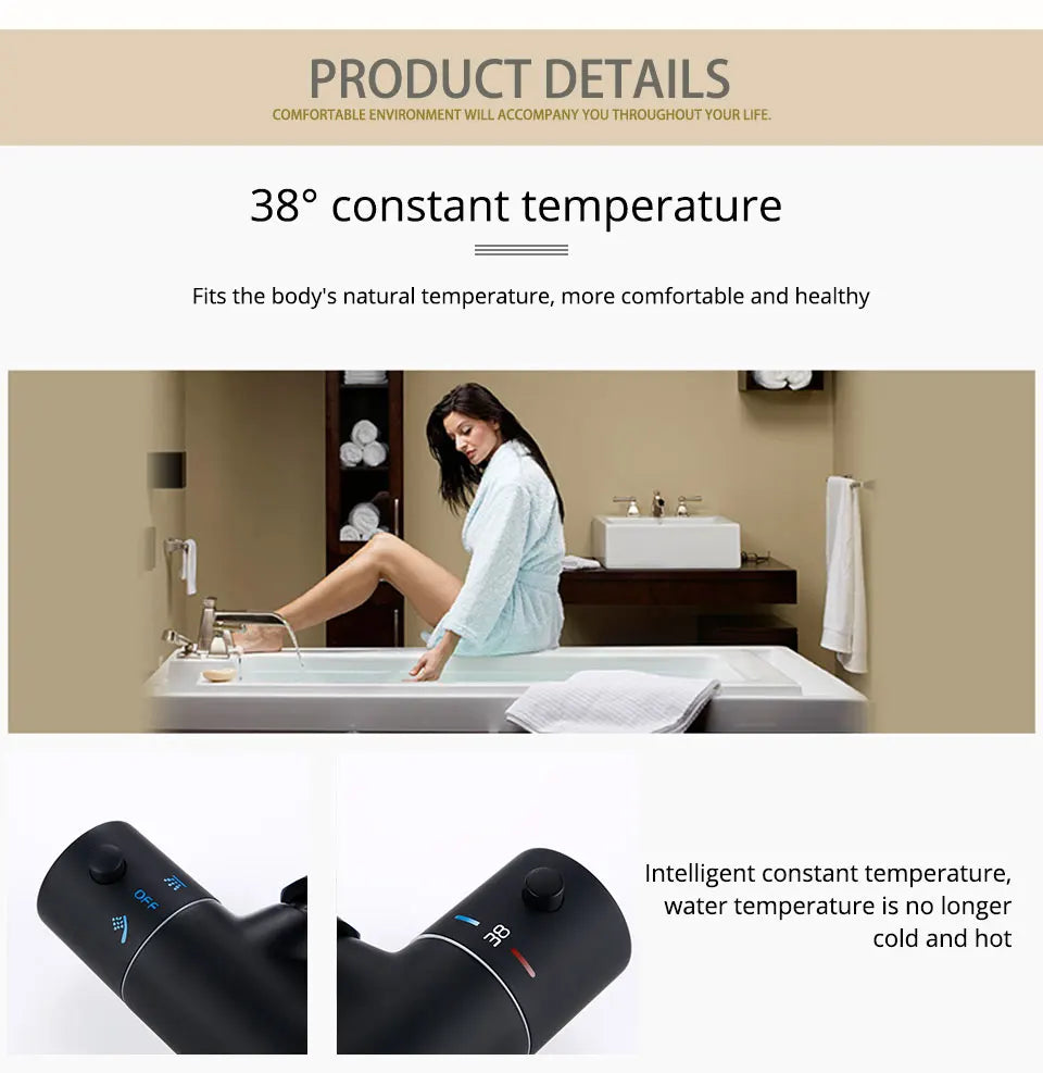 Black Thermostatic Shower Set Mixer Tap System Built-in Bathtub Faucet With Thermostat Diverter Valve Handheld Wall Rain Head