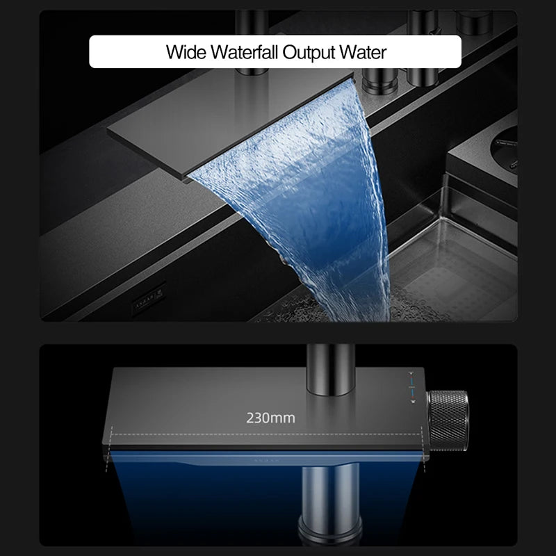ASRAS Flying Rain Waterfall Faucet Hot And Cold Water Kitchen Faucet Single Handle Switch Pull Out 360 Degree Kitchen Mixer Tap