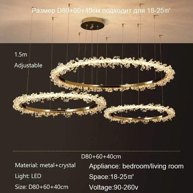 Nordic Luxury Shop Bedroom Living Room Crystal Pendant Lighs  Interior Decoration Ring Luster Lighting Modern Ceiling Chandelier