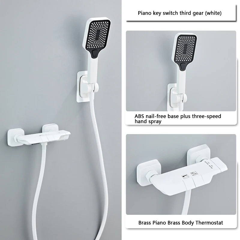White Grey Deluxe Shower System Set Bathroom Rain Pressurized Shower Faucet Set Brass LED Digital Bathtub Shower Faucet Full Set