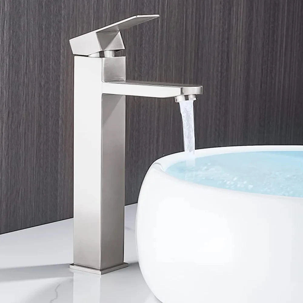 Black Deck Mounted Bathroom Basin Mixer Tap Square Single Handle Basin Vessel Sink Faucet Hot Cold Water Faucet for Basin