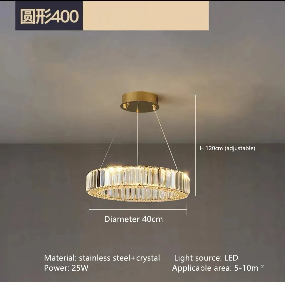 Crystal Chandelier in Simple Stainless Steel or Gold