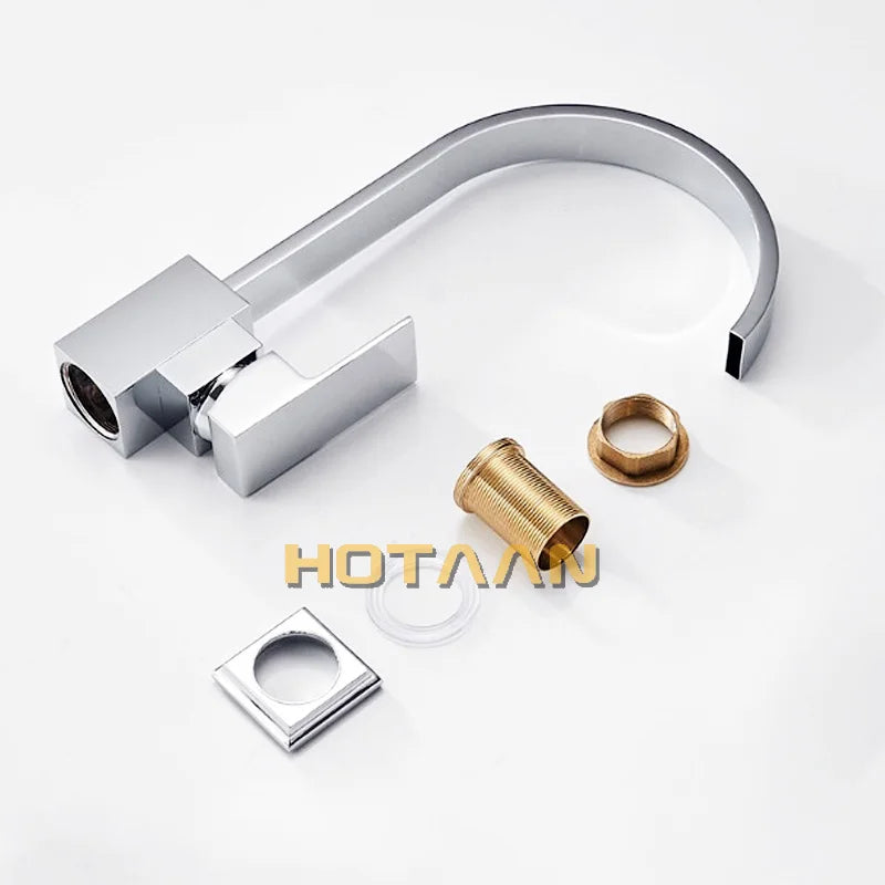 Kitchen Faucet 360 Degree Swivel Solid Brass Kitchen Mixer Cold and Hot Kitchen Tap Single Hole Water Tap Chrome Plated