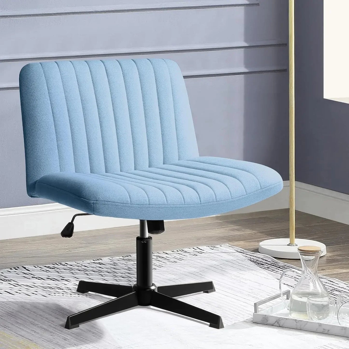 Criss Cross Chair,Armless Cross Legged Office Desk Chair No Wheels,Fabric Padded Comfy