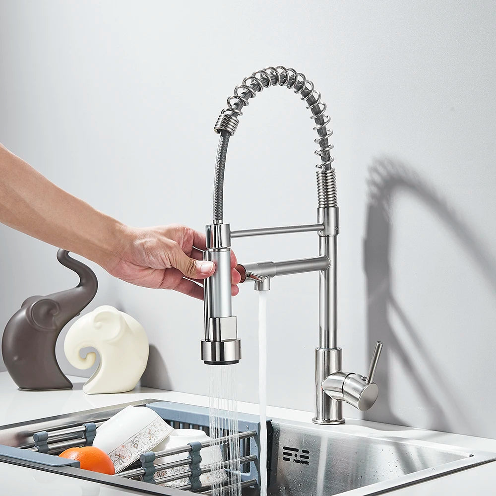 Matte Black Removable Gourmet Kitchen Faucet Double Spout Rotatable Deck Mount Single Handle Cold Hot Water Mixer Kitchen Crane