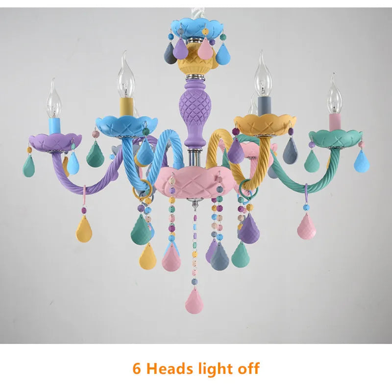 Modern Romantic Rainbow Crystal Chandelier European Candle lustres Children's Makaron Girl Princess Pendant Lamps Light Fixtures