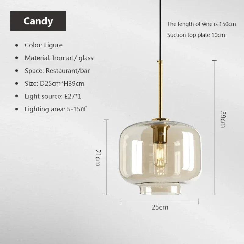 Modern Nordic hanging loft  Glass lustre Pendant Light industrial decor Lights Fixtures E27/E26 for Kitchen Restaurant Lamp