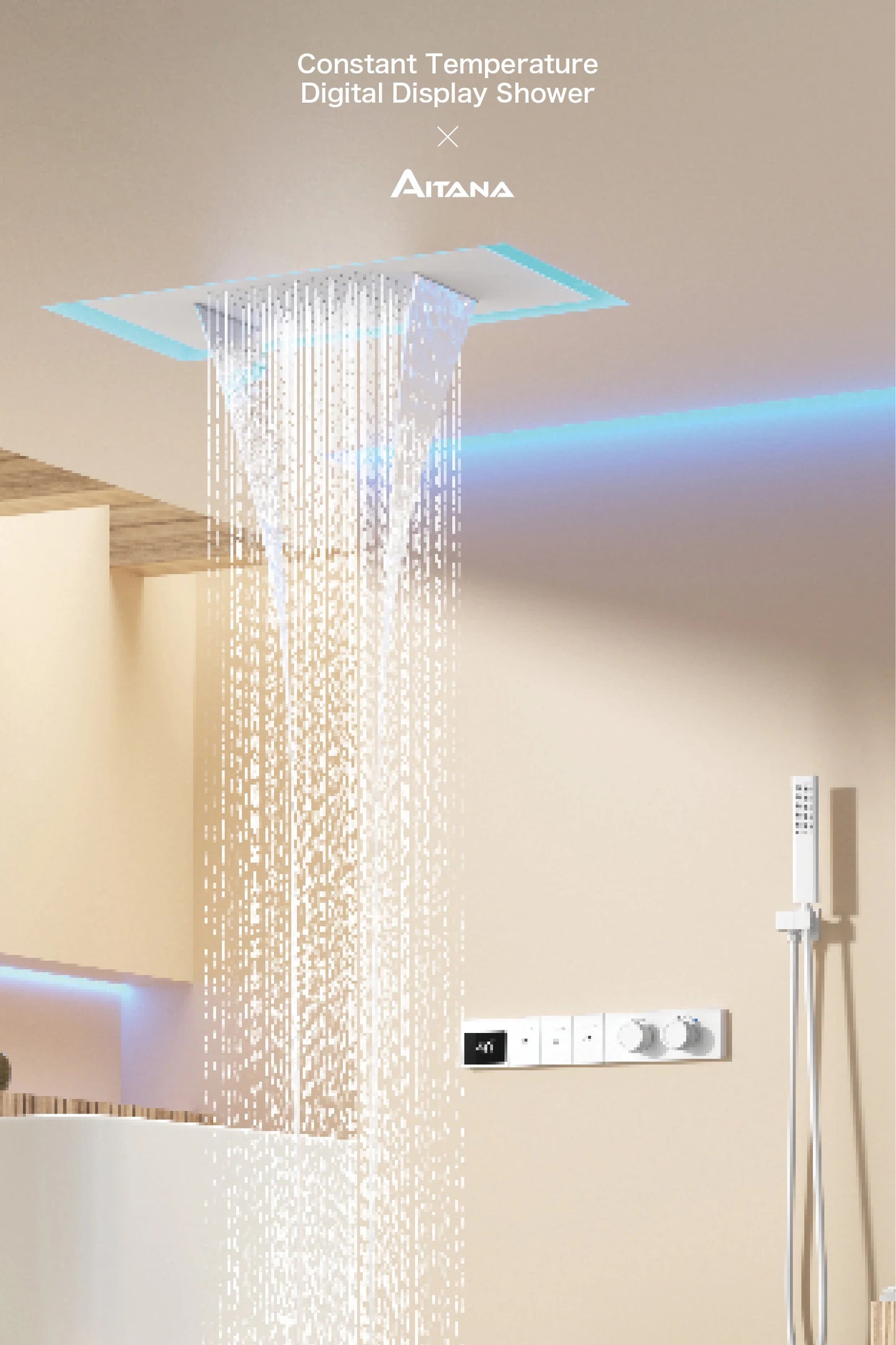 Intelligent digital display luxury white brass shower system with hidden design Dual control of hot & cold Wall mounted faucet