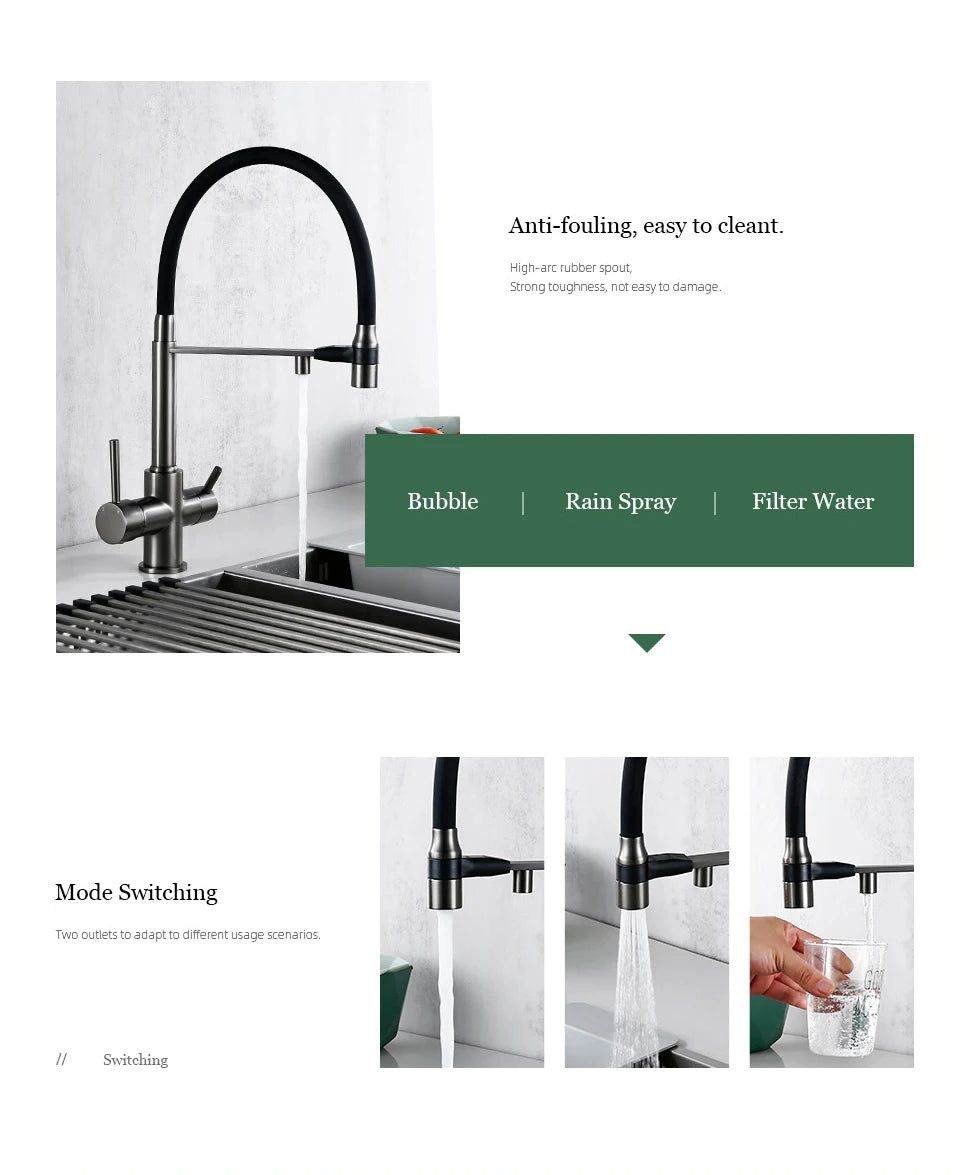Gunmetal Kitchen Faucet  Brass 3 Ways Sink Mixer Black Hose Mount Pull Out Dual Spray Nozzle Water Kitchen Taps