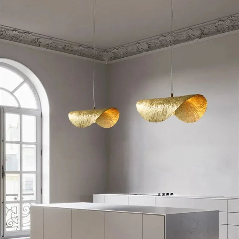 Lotus Leaf Hammered Brass Minimalist Pendant Lamp