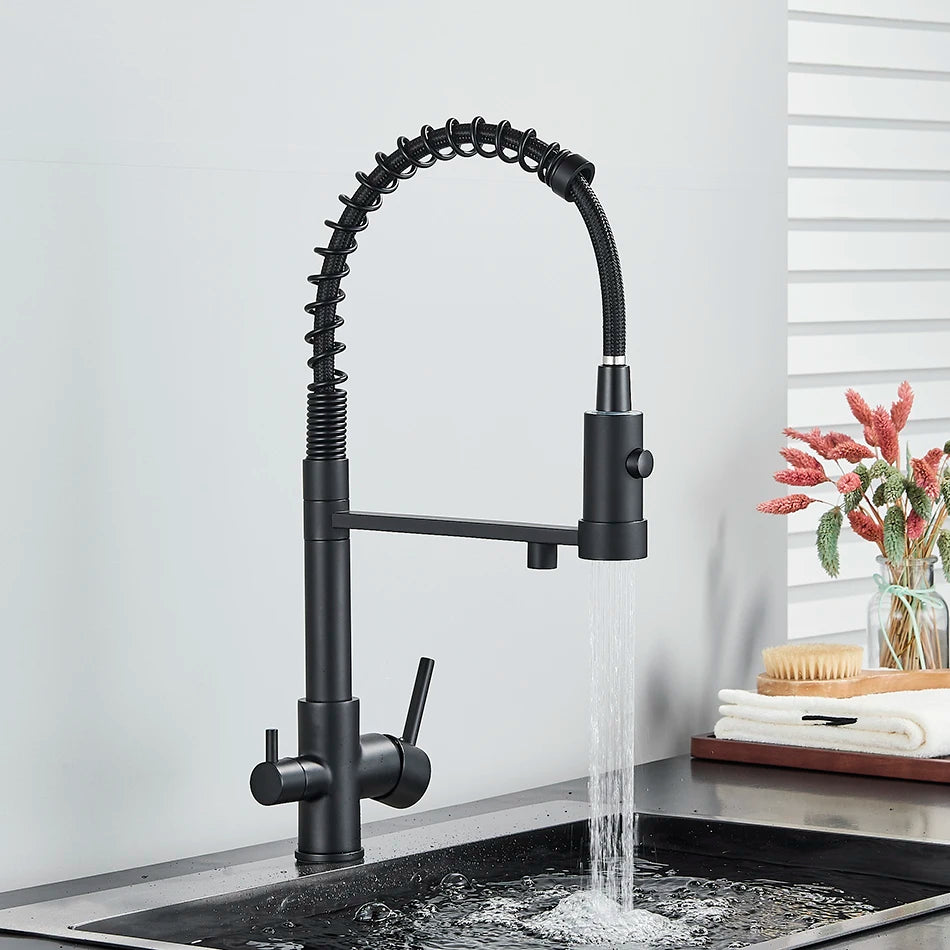 Kitchen Water Filter Faucet Dual Spout Pure Drinking Water Mixer Tap Rotation Water Purification Feature Taps Kitchen Crane