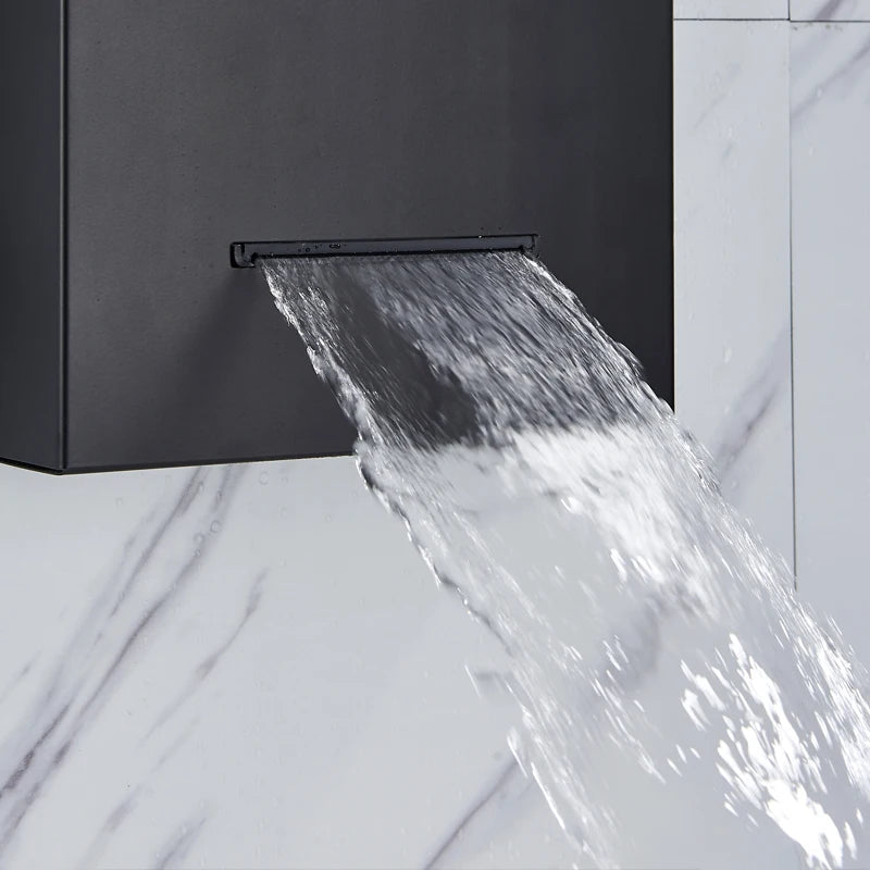 Black LED Shower Panel Tower System Rain Waterfall Shower Column Hydroelectricity Massage Body Spa Bath Shower Faucet Mixer