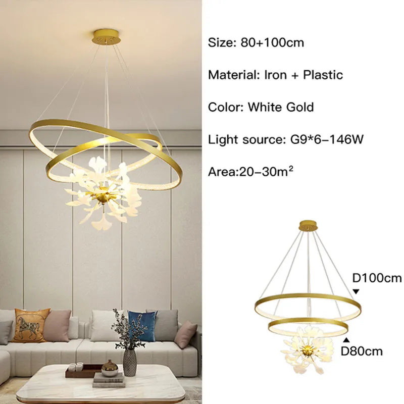Modern Nordic Ginkgo Branch Leaf G9 LED Ceiling Chandelier For Living Dining Room Pendant Lamp Home Decor Lustre Indoor Lighting