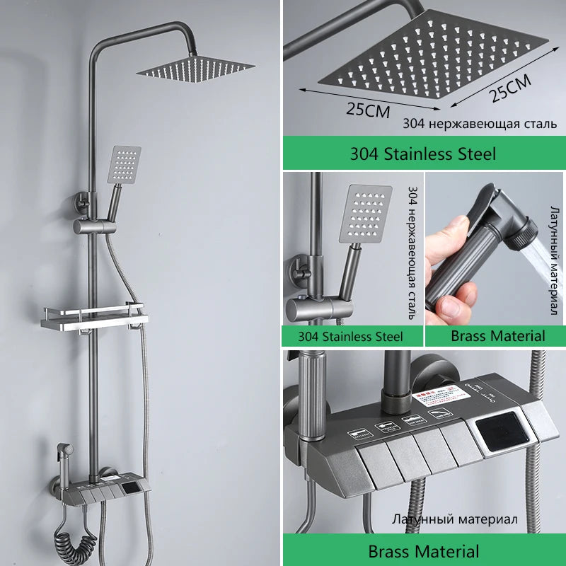 OXG Shower Faucet Bathroom Rain Shower Faucet Set With Digital Display,Rain Shower Column,Bidet Faucet 25C/30CM Watering Can