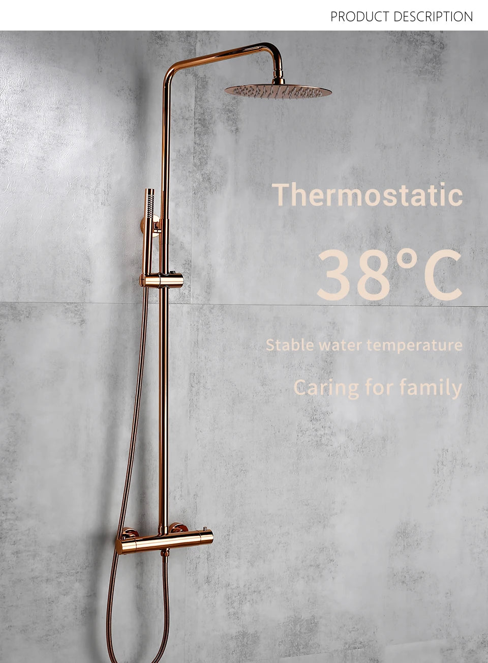 Rose Gold Thermostatic Shower Falcet Sets Wall Mount Brass Bathroom Blend Rainshower Falcet Rainfall Shower Tap Thermostat Systems