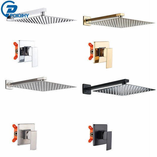 Black Golden Bathroom Faucet Rainfall Shower Faucet Mixer Tap Brass Mixer Valve Stainless Steel Shower System Faucet