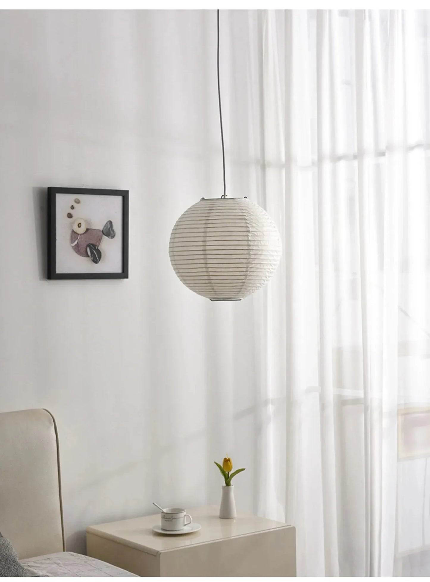 Nordic Wabi Sabi Wind Round Rice Paper Led Pendant Lights Living Dining Room Bedroom Loft Restaurant Bar Home Decor Chandelier