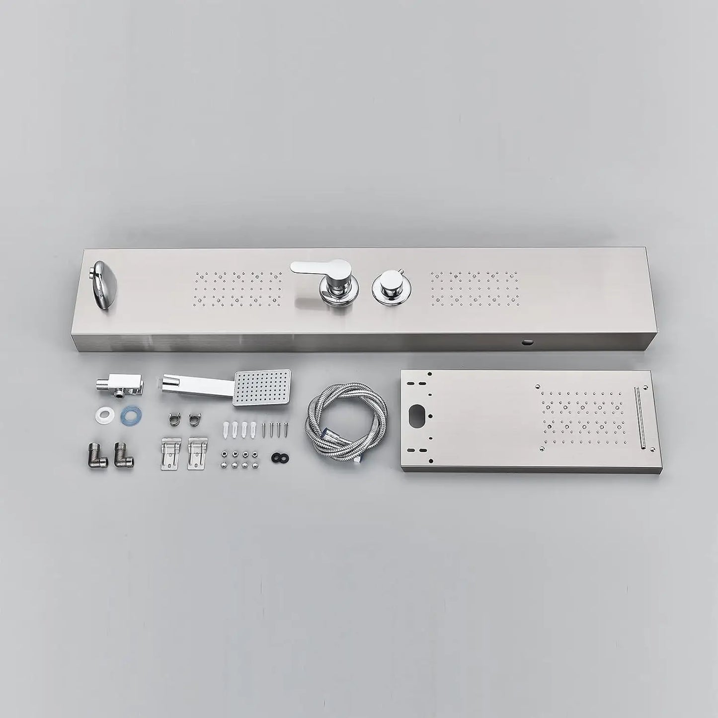OUIO Brush LED Shower Panel Column Shower Faucet Bathtub Mixer Tap With Massage Body Spa Hand Shower Temperature Screen Set