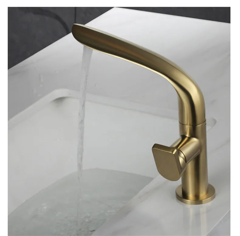 Tuqiu Brushed Gold Basin Faucet Brass Bathroom Faucet Mixer Tap Gold Wash basin Faucet Single Handle Hot & Cold Lavotory Faucet