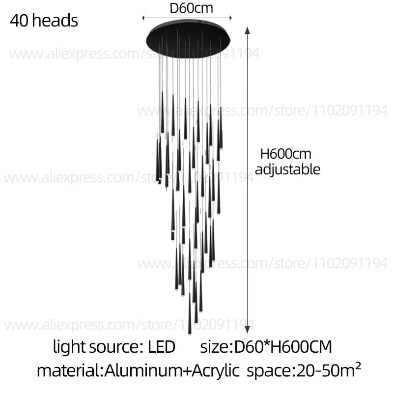 LED Modern Chandelier Minimalist Nordic Pendant Gold And Black Hanging Wire Living Room Long Chandelier Large Staircase Pendant
