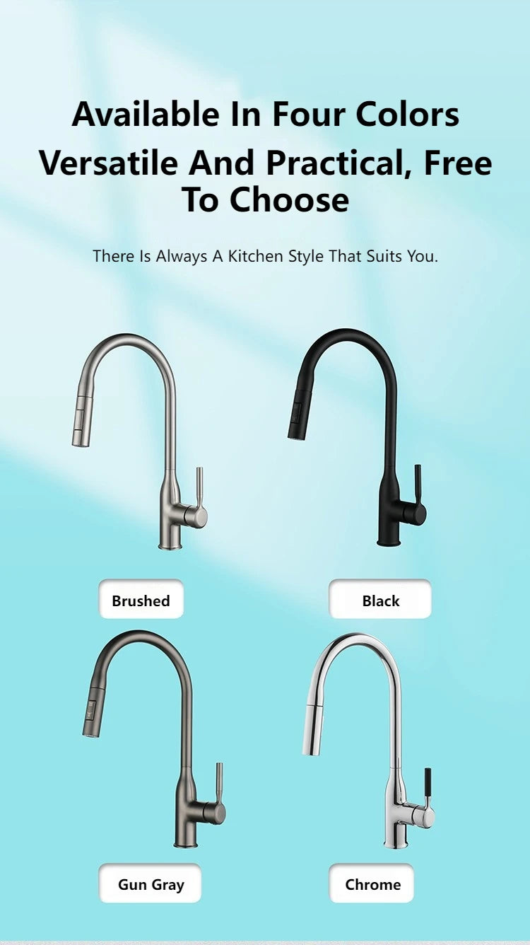 New Single Handle Gray Kitchen Faucet With Pull Down Sprayer High Arc Brass 360 Swivel Kitchen Sink Faucets Deck Mounted Chrome