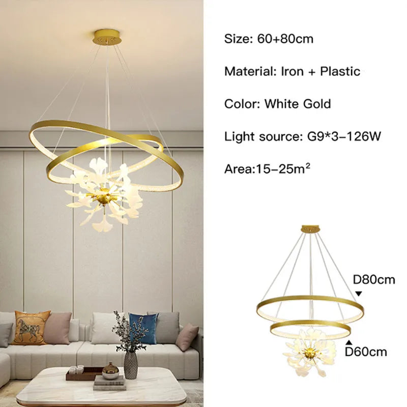 Modern Nordic Ginkgo Branch Leaf G9 LED Ceiling Chandelier For Living Dining Room Pendant Lamp Home Decor Lustre Indoor Lighting