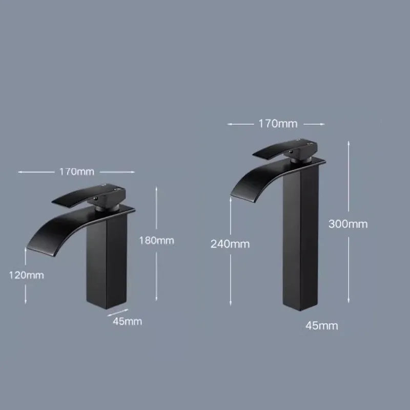 Waterfall style washbasin faucet black cold and hot all copper bathroom kitchen washbasin basin bathroom household use